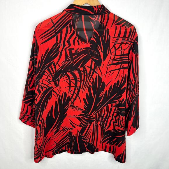 Chico's Design Red & Black Button-Down Silk Blouse 3/16 - Picture 2 of 6